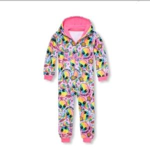 Girls long sleeve rainbow alien fleece one piece